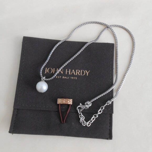 John Hardy Sterling Silver Pearl Pendant 2.5mm Necklace Adj 18" -20" - Picture 3 of 13